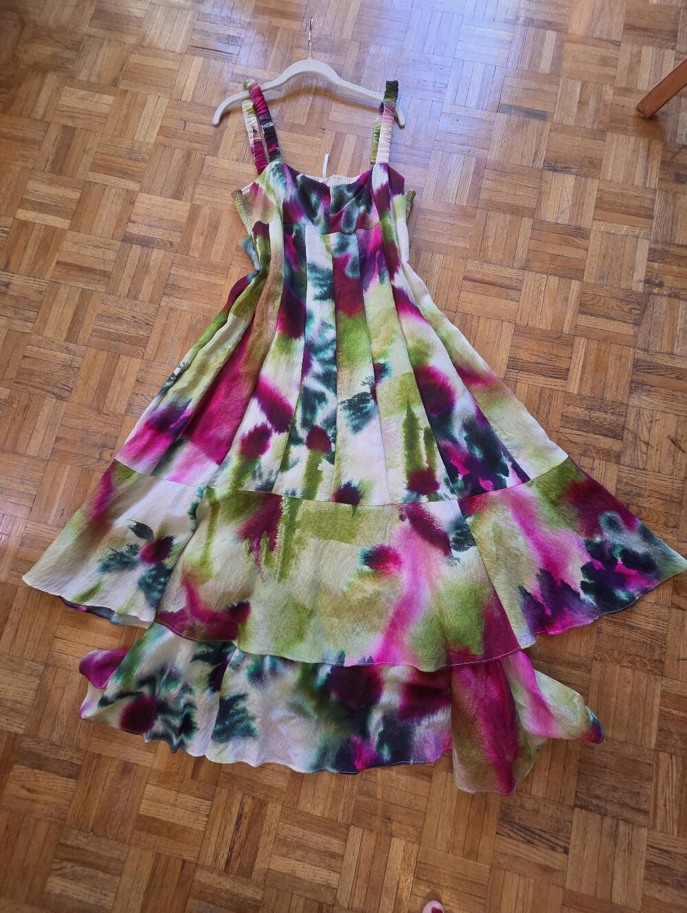Anthropologie Tiered Maxi Dress in Pink, Green, Teal